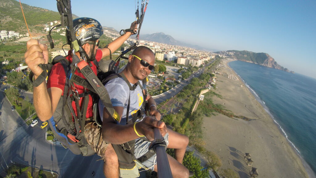 Paragliding above Cleopatra Beach in Alanya, Turkiye.