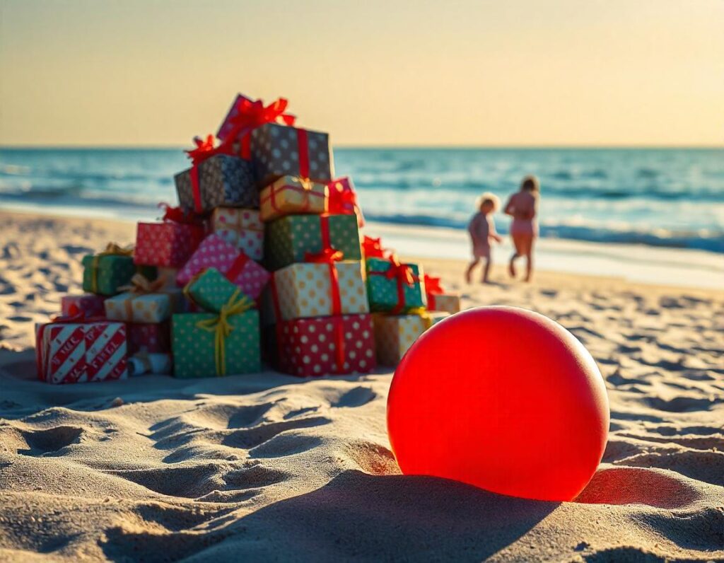 Gift boxes on the beach